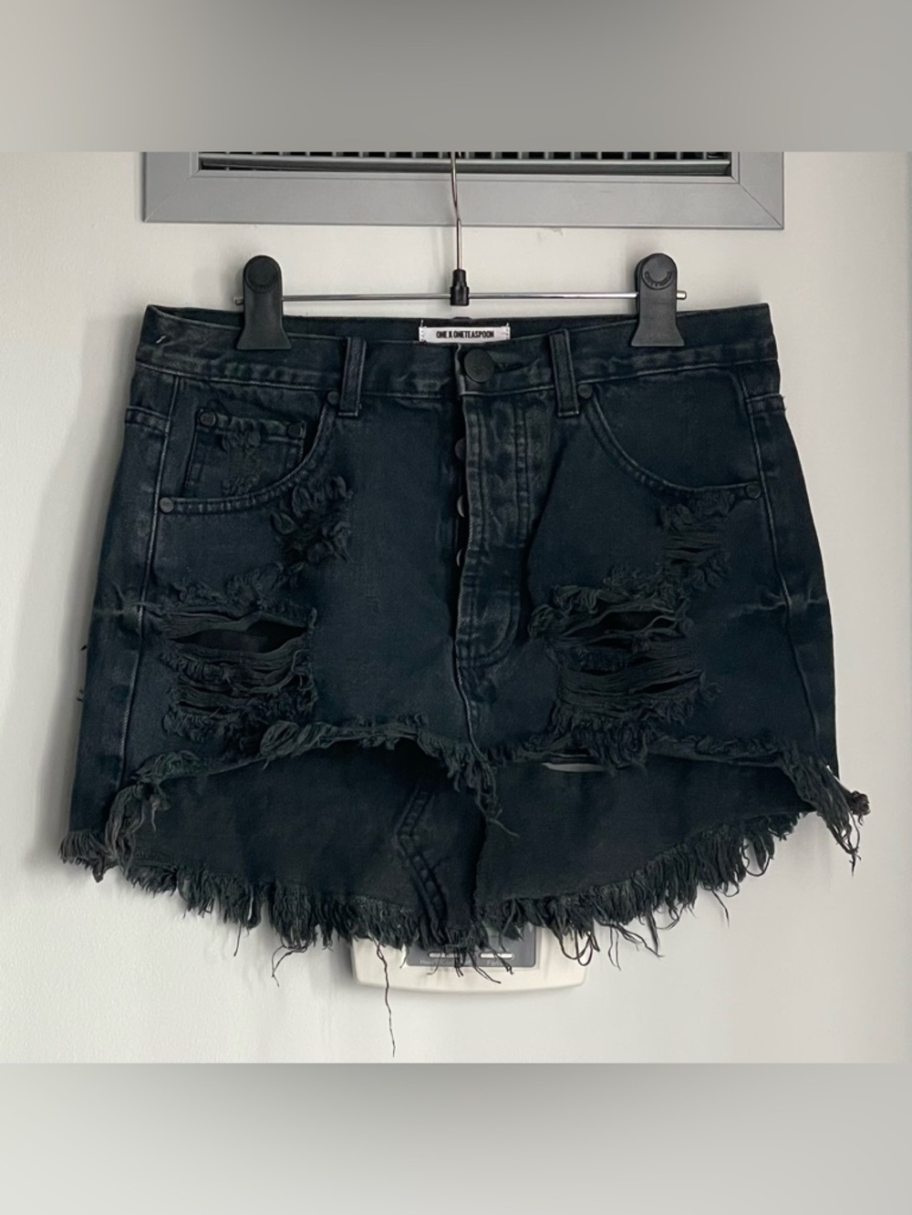 ONE TEASPOON Black Distressed Denim Skirts
